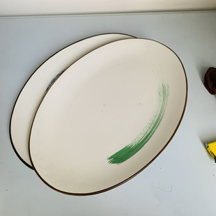 16寸椭圆盘陶瓷鱼盘特大号椭圆形加厚陶瓷盘子简约纯白鱼盘微瑕