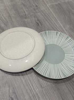 陶瓷家用8寸平盘创意绿色白色线条西餐厅酒店意面盘子高级感微瑕