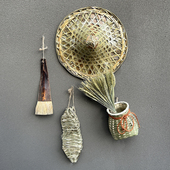 怀旧挂件农家乐装 斗笠仿真农作物餐厅道具 饰品竹编簸箕鱼篓草鞋