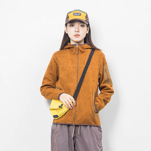 秋冬户外连帽保暖针织抓绒外套