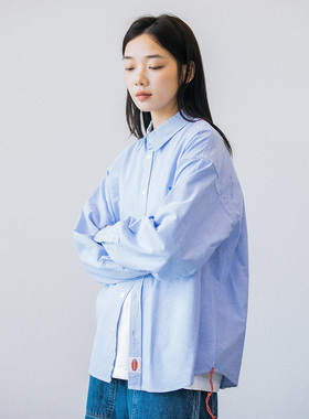 Epicsocotra25SS日系复古牛津纺浅蓝色挂绳刺绣长袖衬衫男女衬衣