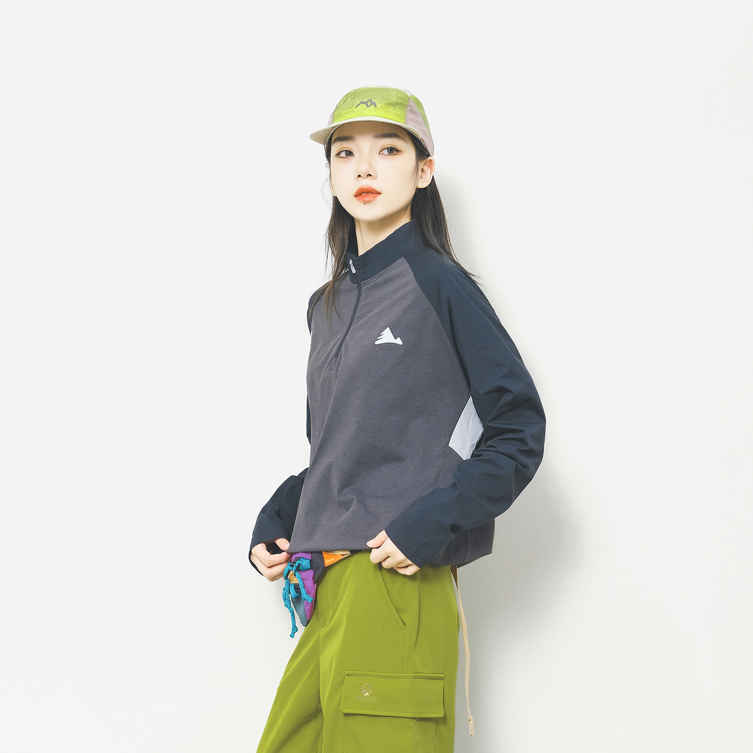 山系户外运动撞色半拉链长袖T恤