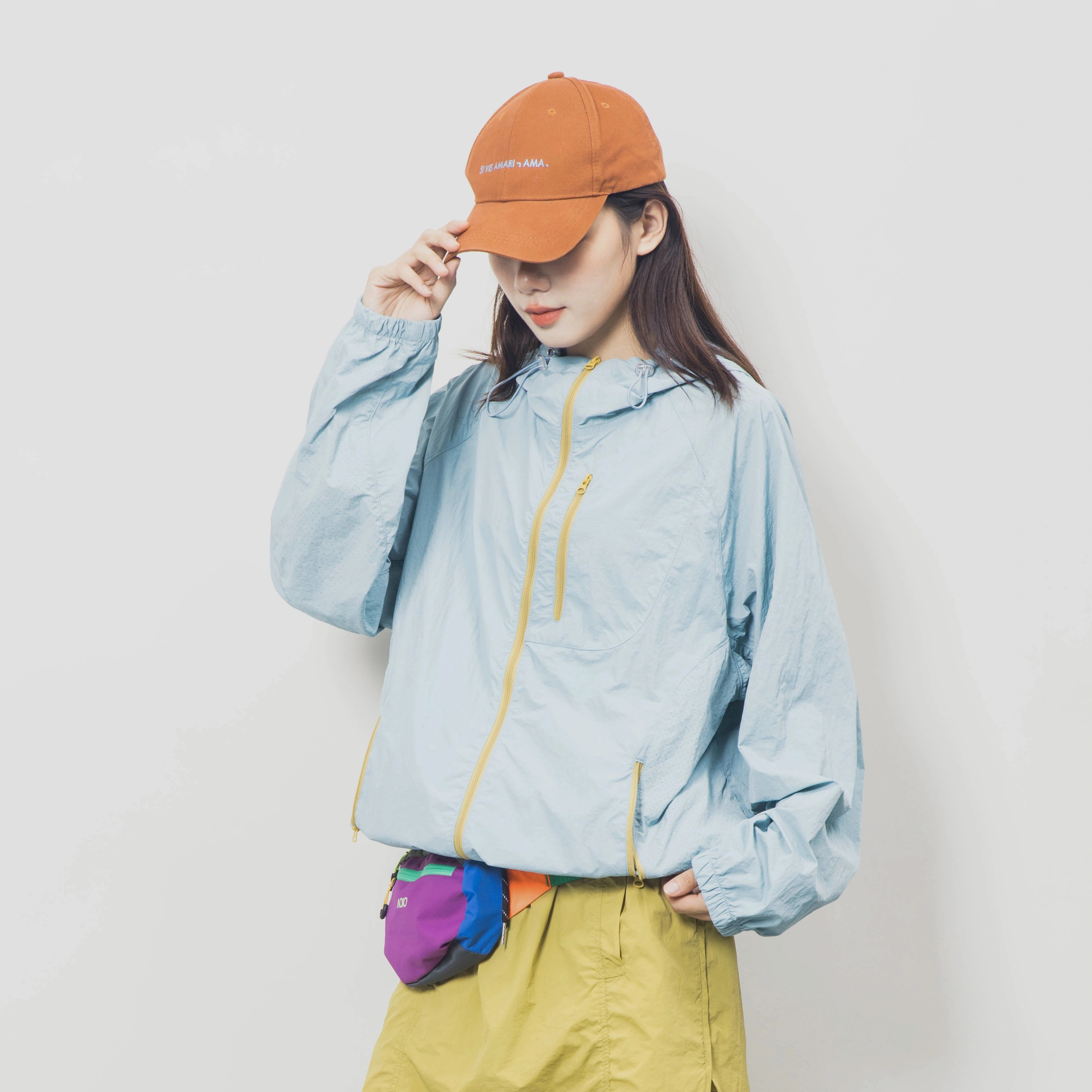 山系拼色拉链原纱防晒衣外套