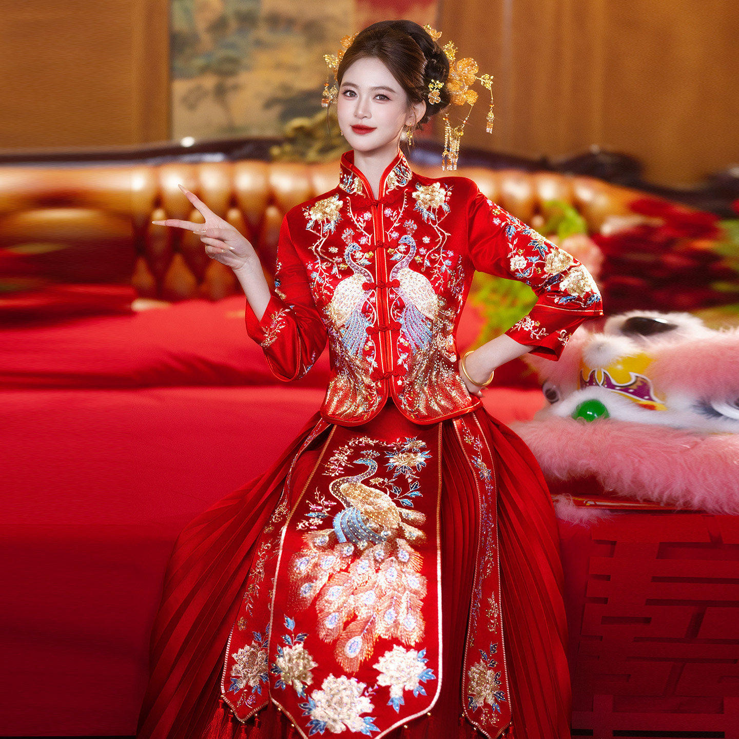 大码显瘦新娘龙凤褂秀禾服胖新娘图片