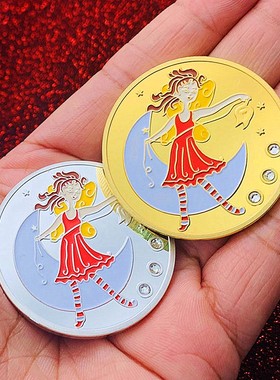 牙仙子镀金把玩礼物月亮女孩金币硬币
