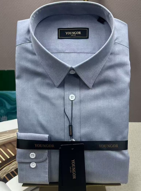 雅戈尔长袖衬衫男中青年纯棉免烫灰色商务正装抗皱衬衣秋16384EJA