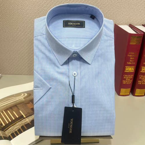 雅戈尔男士免烫修身条纹短袖衬衫