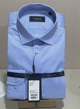 【纯棉免烫】雅戈尔男士衬衫长袖蓝色方领商务宽松抗皱10171IJA