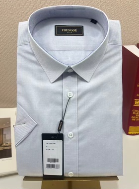 雅戈尔男士短袖衬衫商务修身免烫纯棉灰色格纹夏季男装SK232