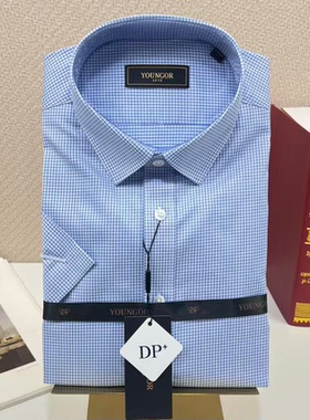 雅戈尔男士DP免烫短袖格子衬衫修身商务休闲衬衣夏季104966IFY