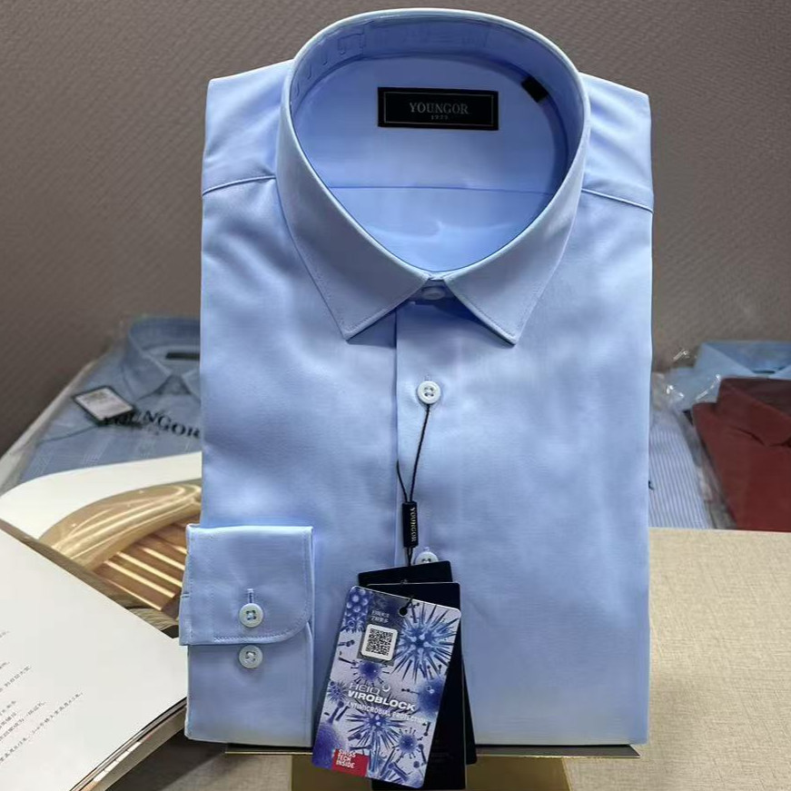 专柜980元 雅戈尔长袖衬衫 新款浅蓝修身全棉男士正品124927IFYW