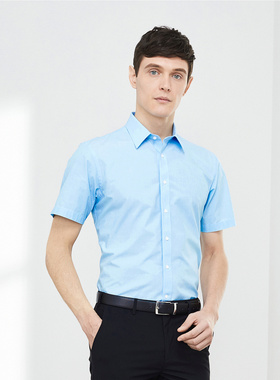 雅戈尔夏短袖男士衬衫蓝色商务休闲修身弹力衬衣110060GFY