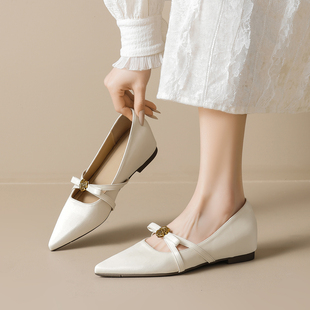 法式百搭温柔风尖头浅口内增高山茶花绸缎玛丽珍鞋女蝴蝶结单鞋女