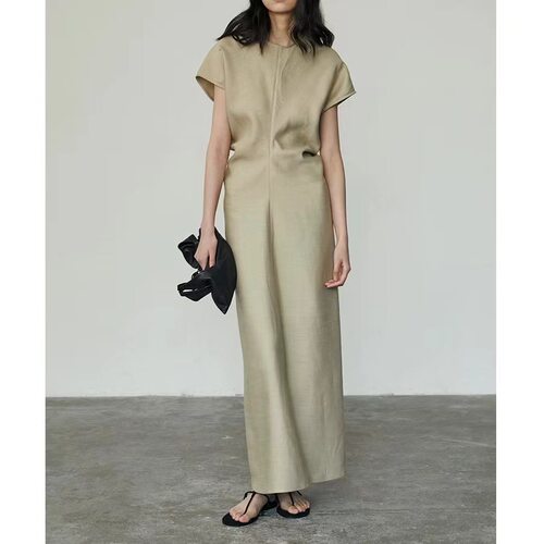 纯色连衣裙女夏高级感2026春夏新款女装短袖女裙修身气质长裙子