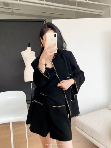 链条醋酸短裤套装小香风短外套