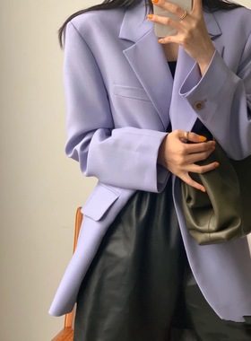 arket同款紫色时尚纯色套装韩版西服女宽松慵懒风洋气韩国外套