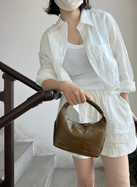 Maze Studios法式复古防晒白色长款衬衫＋运动松紧腰短裤大孟自留