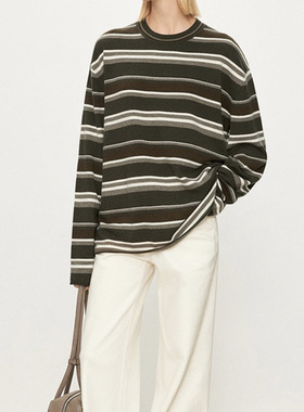 JOC复古色系多色彩条纹粗纺羊毛绒感加厚博主风随性廓形毛衣