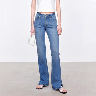 细长腿侧开叉显瘦高牛仔裤 经典 意大利微弹牛仔微喇叭裤 ROW