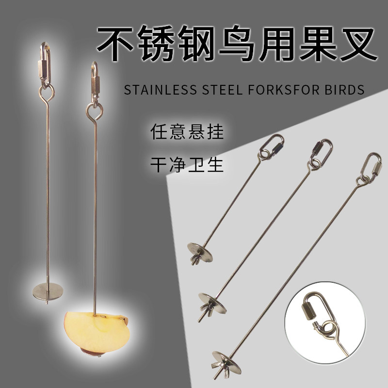 鹦鹉鸟用水果叉不锈钢水果棒鹦鹉喂食器鸟类喂水果专用墨鱼骨夹子
