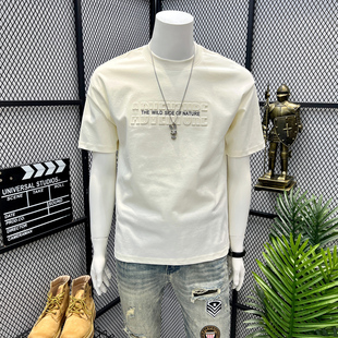 短袖t恤男夏季薄款2026新款潮宽松百搭重磅纯棉半袖体恤男士夏装