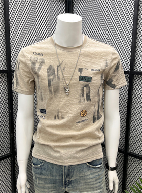 设计师款冰丝t恤男印花短袖体恤夏天潮牌男士高端凉感半袖上衣服