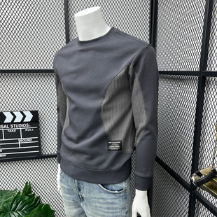 男士 圆领卫衣男春秋款 高端冬装 潮牌美式 休闲百搭拼接上衣 2025新款