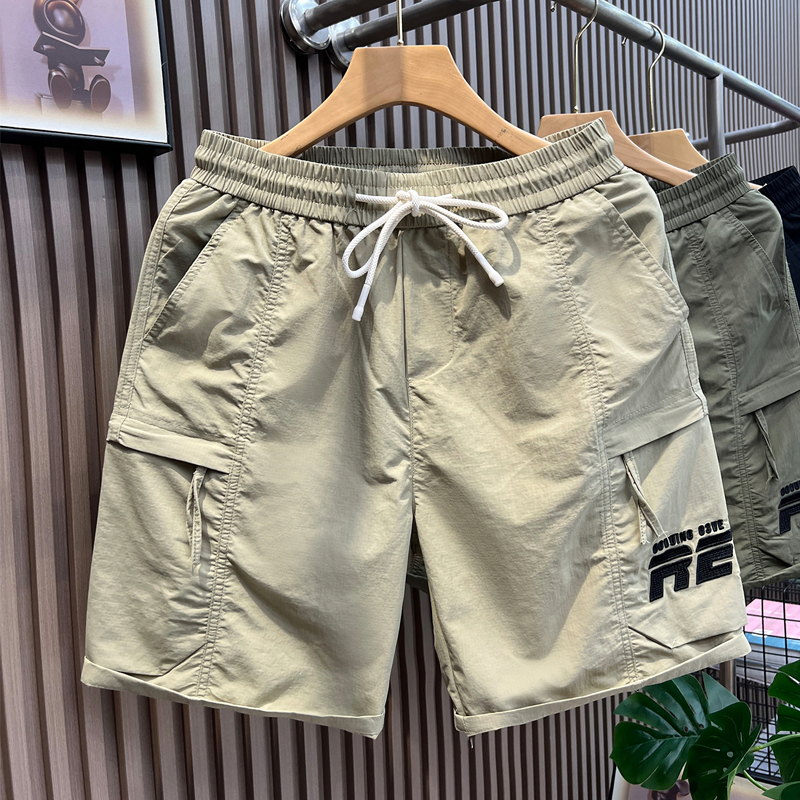 夏季冰丝薄款短裤男美式潮牌工装宽松大码速干运动休闲五分中裤子