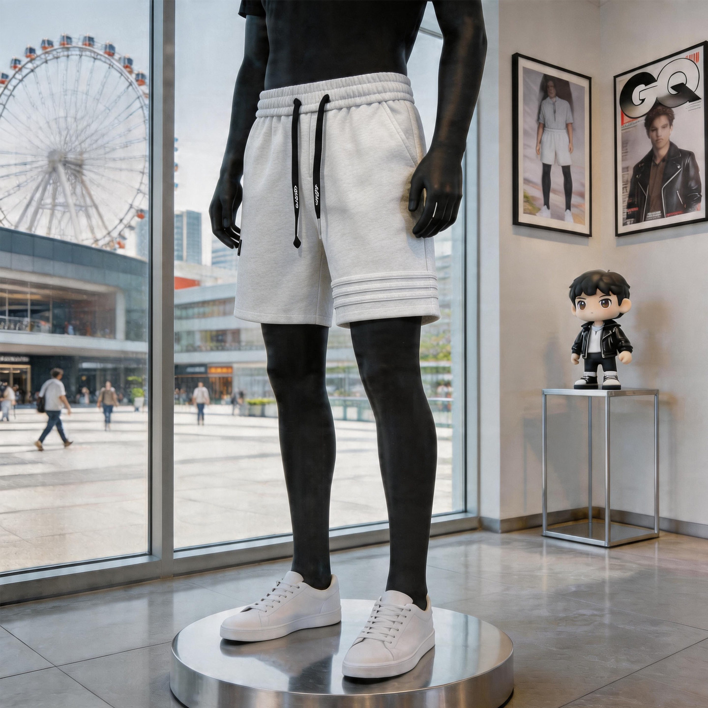 三条杠设计高端重磅运动休闲短裤男士裤子夏季宽松五分裤美式卫裤