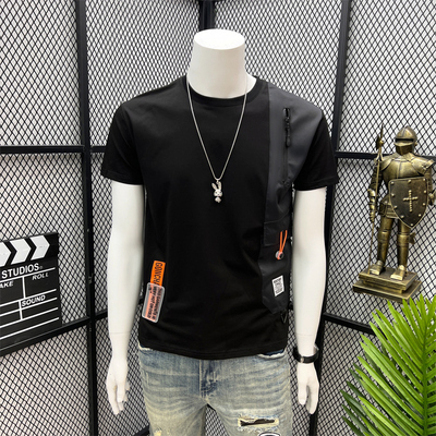 拉链拼接时尚韩版黑色欧货半袖