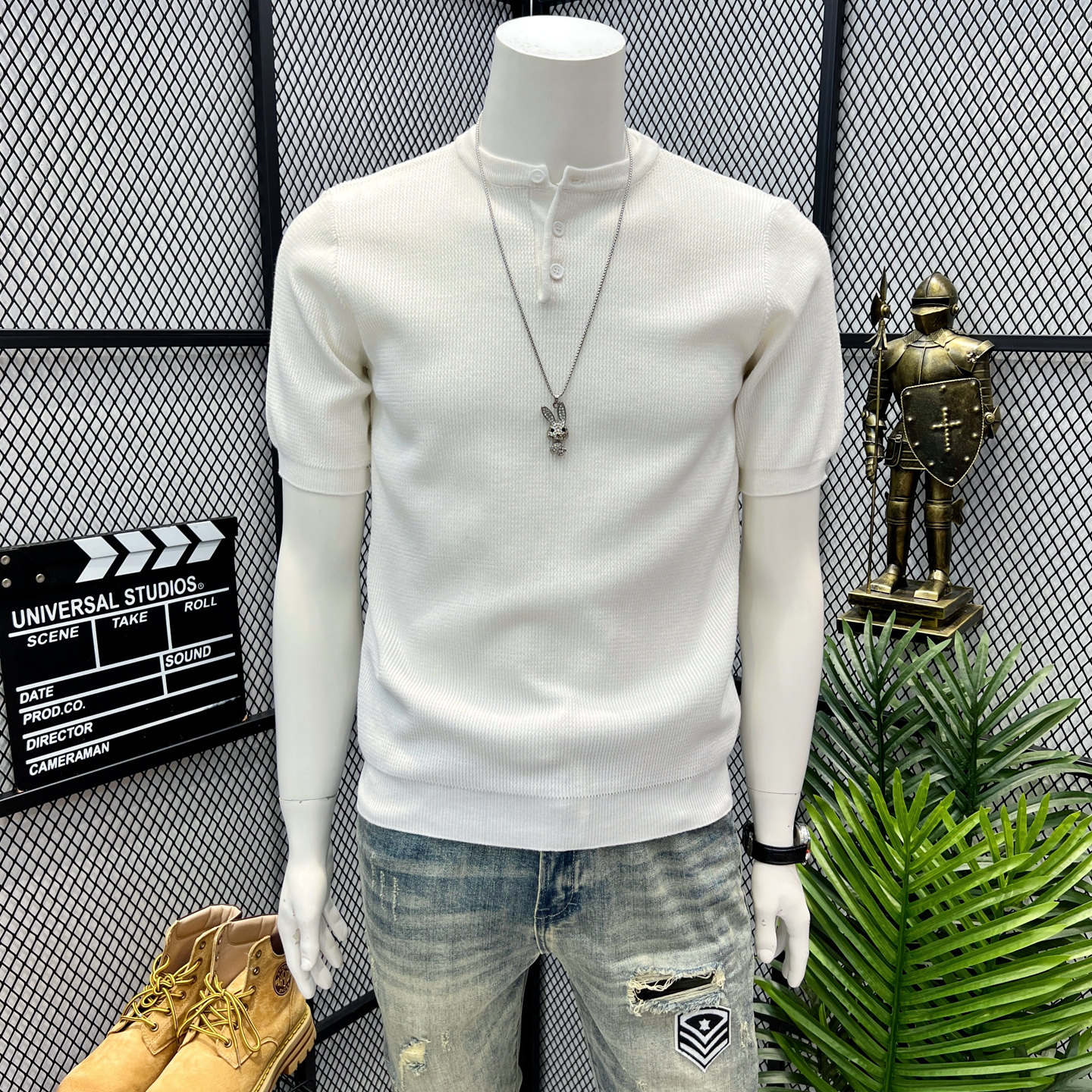 美式亨利领针织短袖男夏季轻熟风痞帅凉感polo衫t恤高端百搭半袖