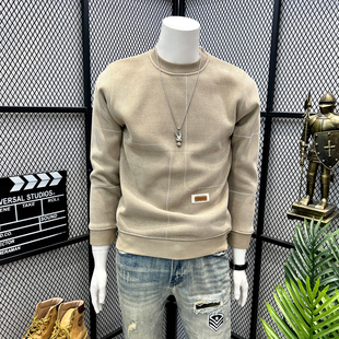 重磅潮流圆领卫衣男士2025秋冬季长袖加厚内搭上衣休闲无帽打底衫