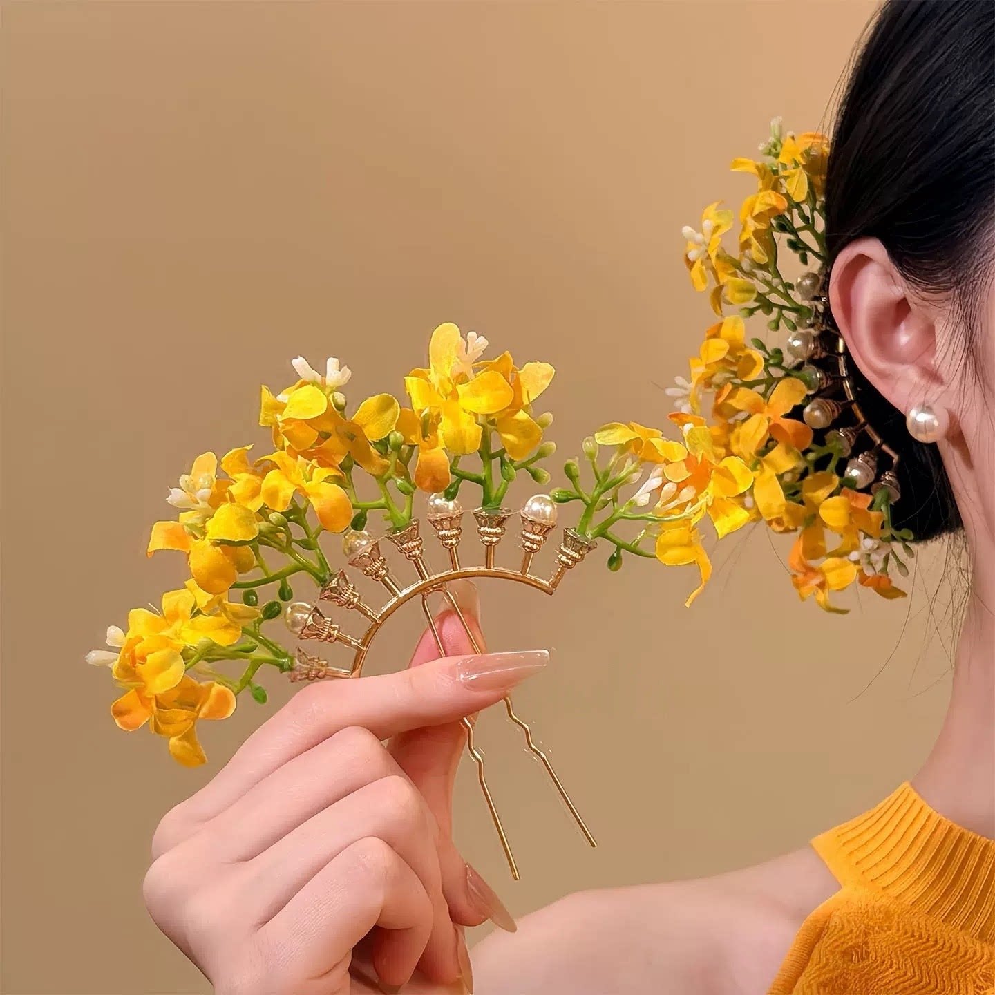 度假风紫色黄色花朵彼岸花发簪女发饰