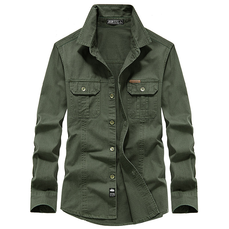 JEEP SPIRIT长袖工装衬衫男纯棉宽松加大码衬衣外套新款潮流上衣