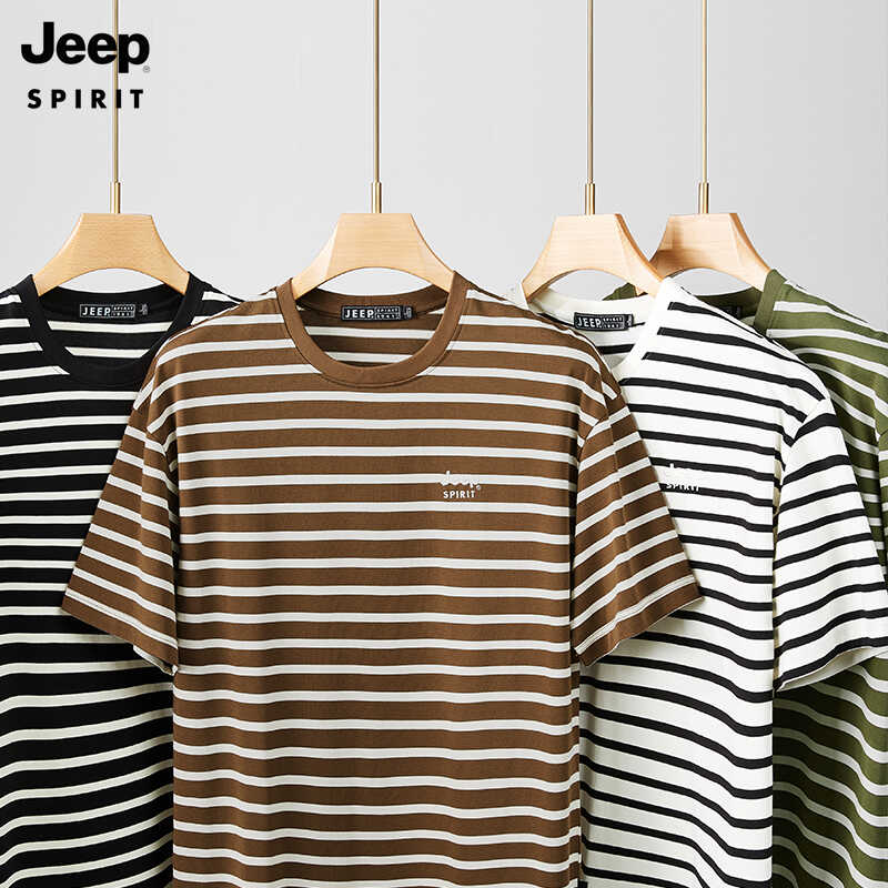 JEEP SPIRIT短袖t恤男士夏新款条纹宽松休闲男装上衣圆领打底衫
