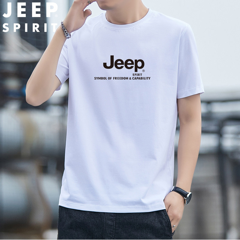 JEEP/吉普T恤夏季新款圆领宽松加大码纯棉短袖t恤男士舒适上衣服