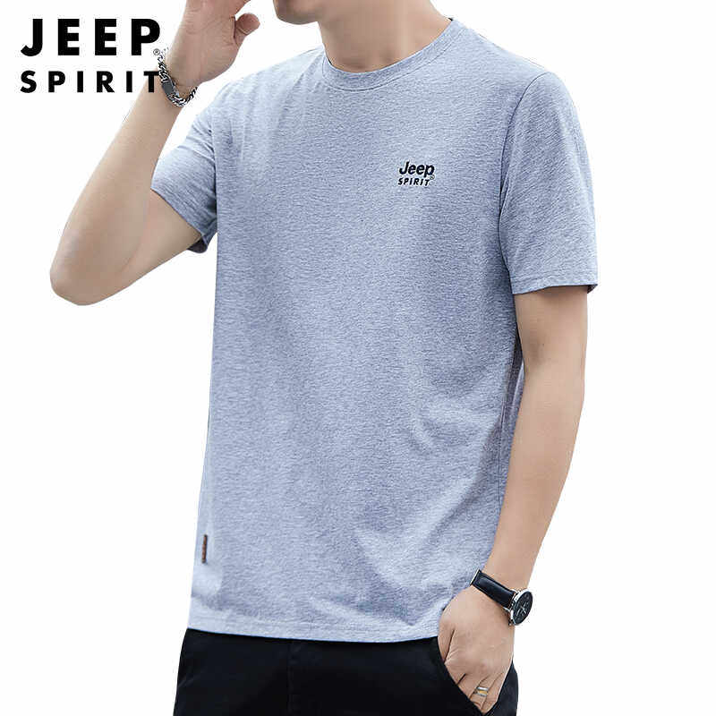 JEEP短袖T恤男2024夏季新款圆领纯色休闲简约半袖体恤运动上衣男