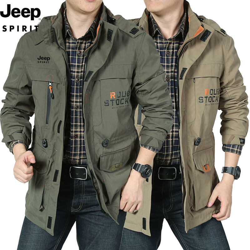JEEP SPIRIT男装夹克户外休闲宽松大码工装多口袋中长款休闲外套