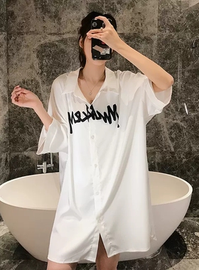 2026年新款衬衫睡裙女真丝睡衣薄款性感卡通裙男友风夏短袖高级感