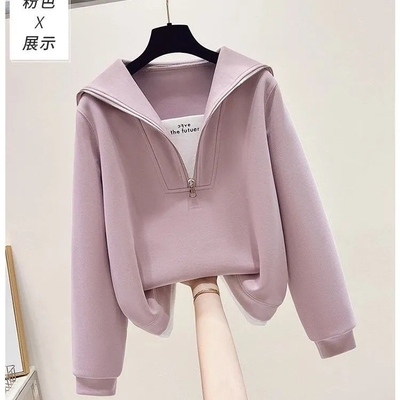 甜美假两件拼接海军领卫衣女早秋季2025新款爆款减龄宽松百搭上衣