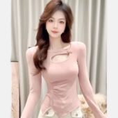 女长袖 t恤大尺码 感镂空修身 2026春季 显瘦气质内搭打底衫 温柔风上