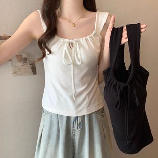 胖MM显瘦外穿无袖 大码 带胸垫小衫 休闲白色小吊带背心女装 上衣 夏季