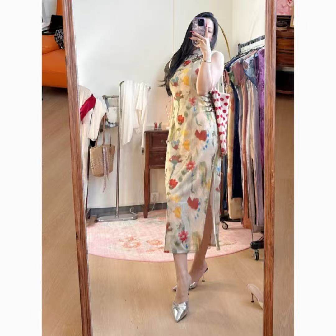 【梦莫奈】弹力微胖国风复古旗袍无袖旗袍少女日常修身减龄新中式