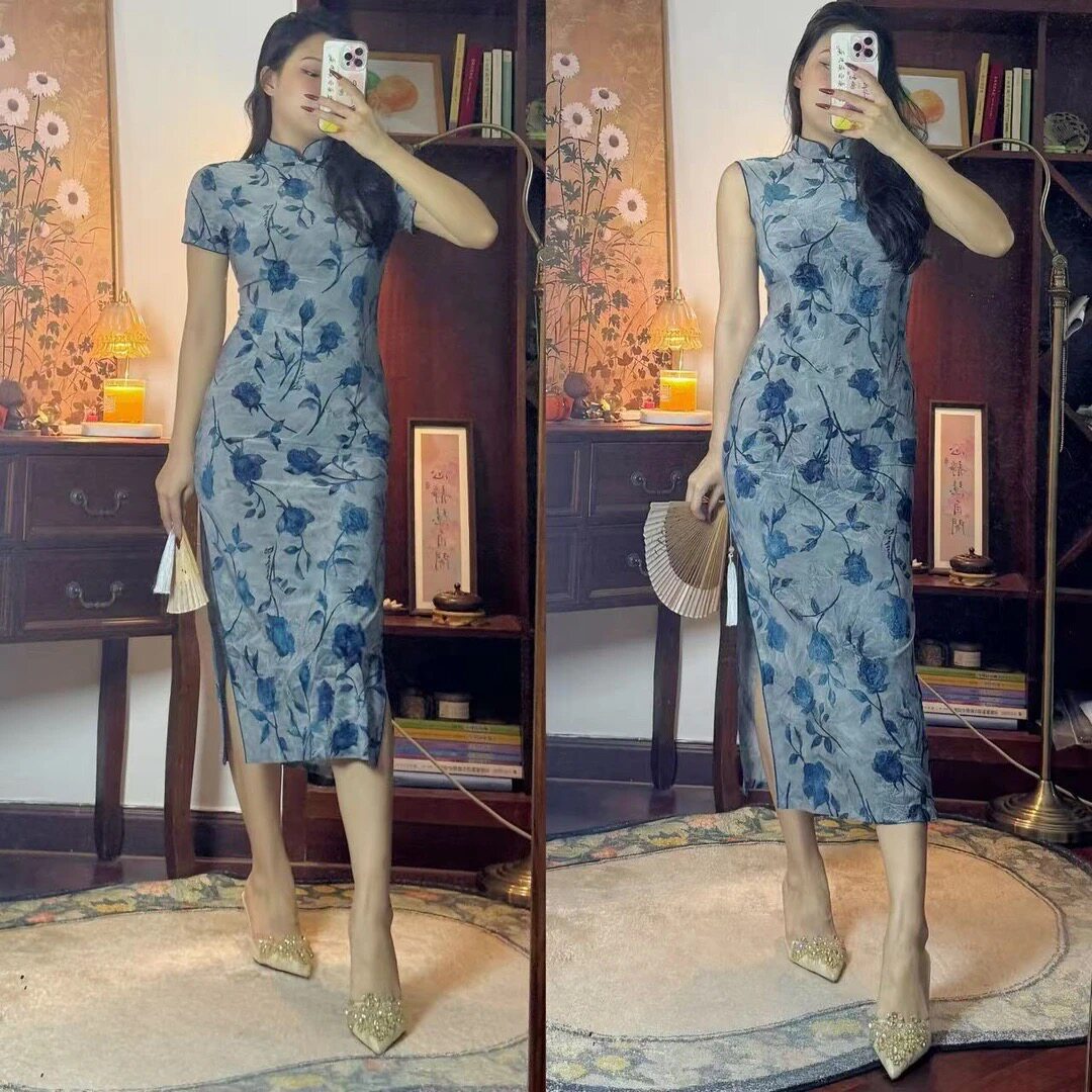 妩媚女人味十足【青花瓷】弹力微胖旗袍改良新中式旗袍