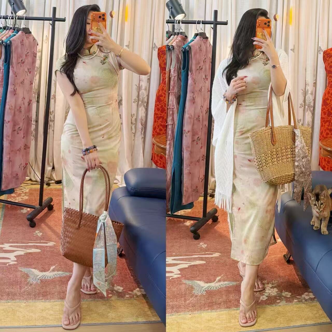 清新薄荷曼波【小锦鲤】弹力微胖国风旗袍少女修身新中式连衣裙