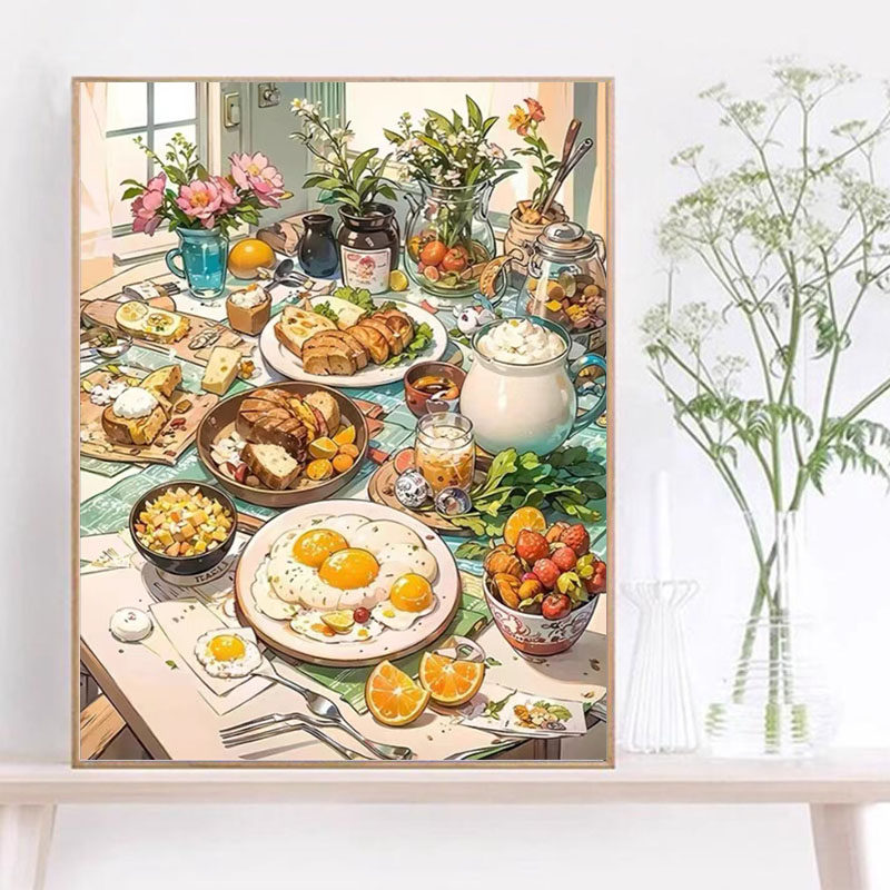 2023新款餐桌美食钻石画客厅卧室5d满钻带框手工diy粘贴钻小幅画,居家布艺,钻石绣,淘宝优惠券,粉丝福利购,淘宝优惠卷