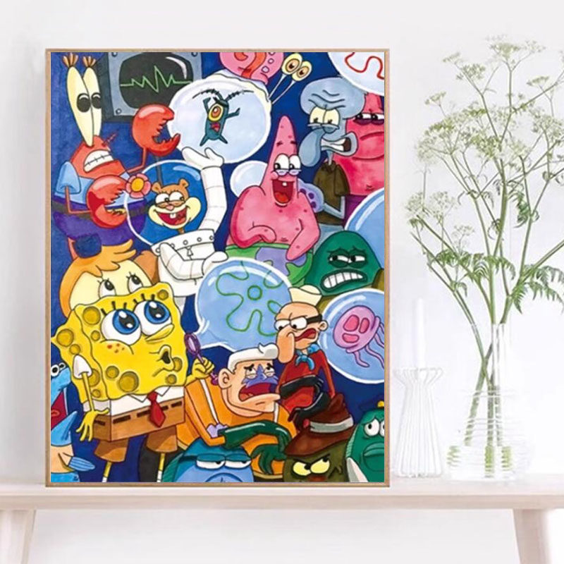 海绵宝宝儿童房5d满钻带框手工diy粘贴钻小幅2024新款卡通钻石画,居家布艺,钻石绣,淘宝优惠券,粉丝福利购,淘宝优惠卷