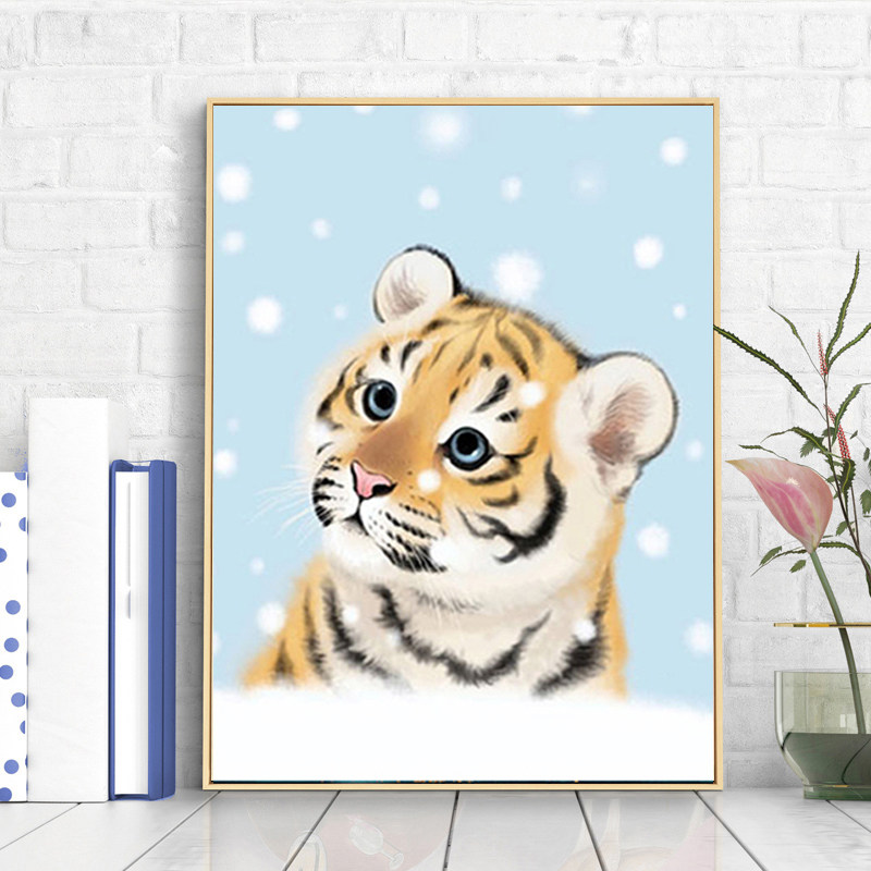 萌虎钻石绣2023新款客厅钻石画满钻可爱动物老虎小件卡通动漫钻贴