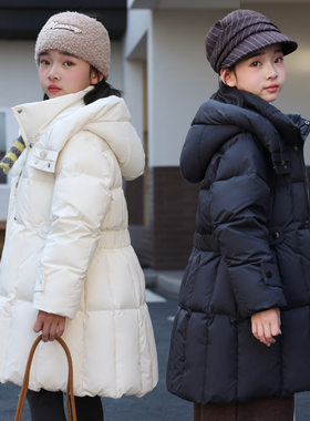 冬季新款女童羽绒服中长款加厚白鸭绒女孩中大童保暖洋气收腰外套
