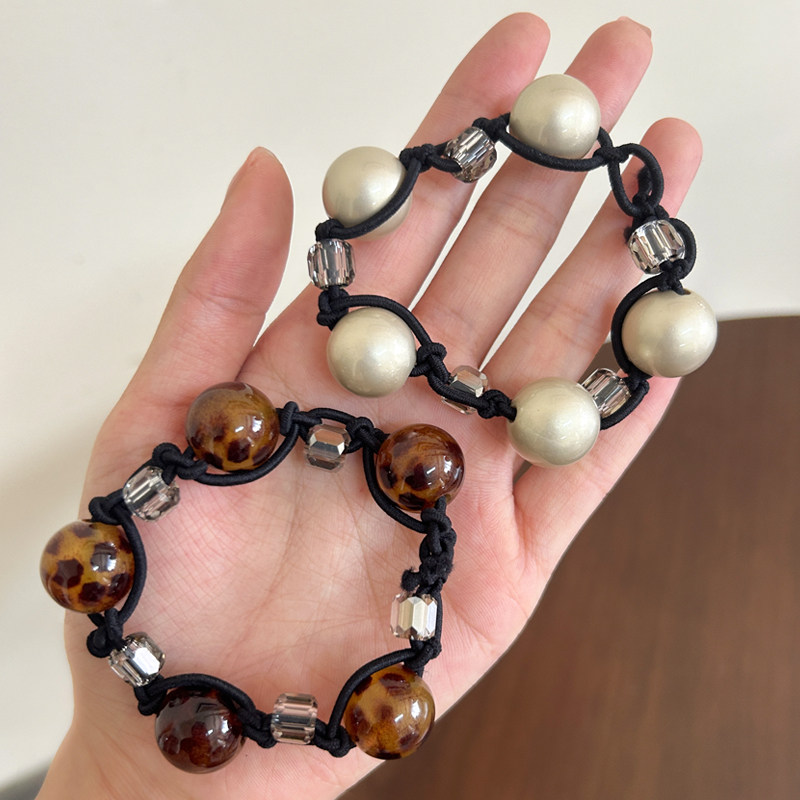 2025新款头绳手链两用橡皮筋发圈女扎头发绳头饰丸子头豹纹高级感